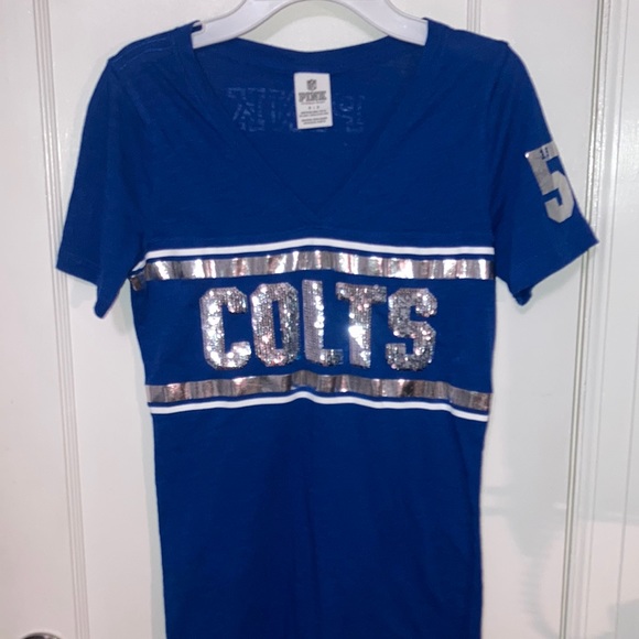 Indianapolis Colts PINK V Neck Blue Football Jersey Shirt Blouse Small - Picture 1 of 8